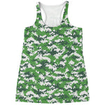 Green And White Digital Camo Print Women's Racerback Tank Top
