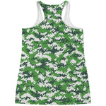 Green And White Digital Camo Print Women's Racerback Tank Top