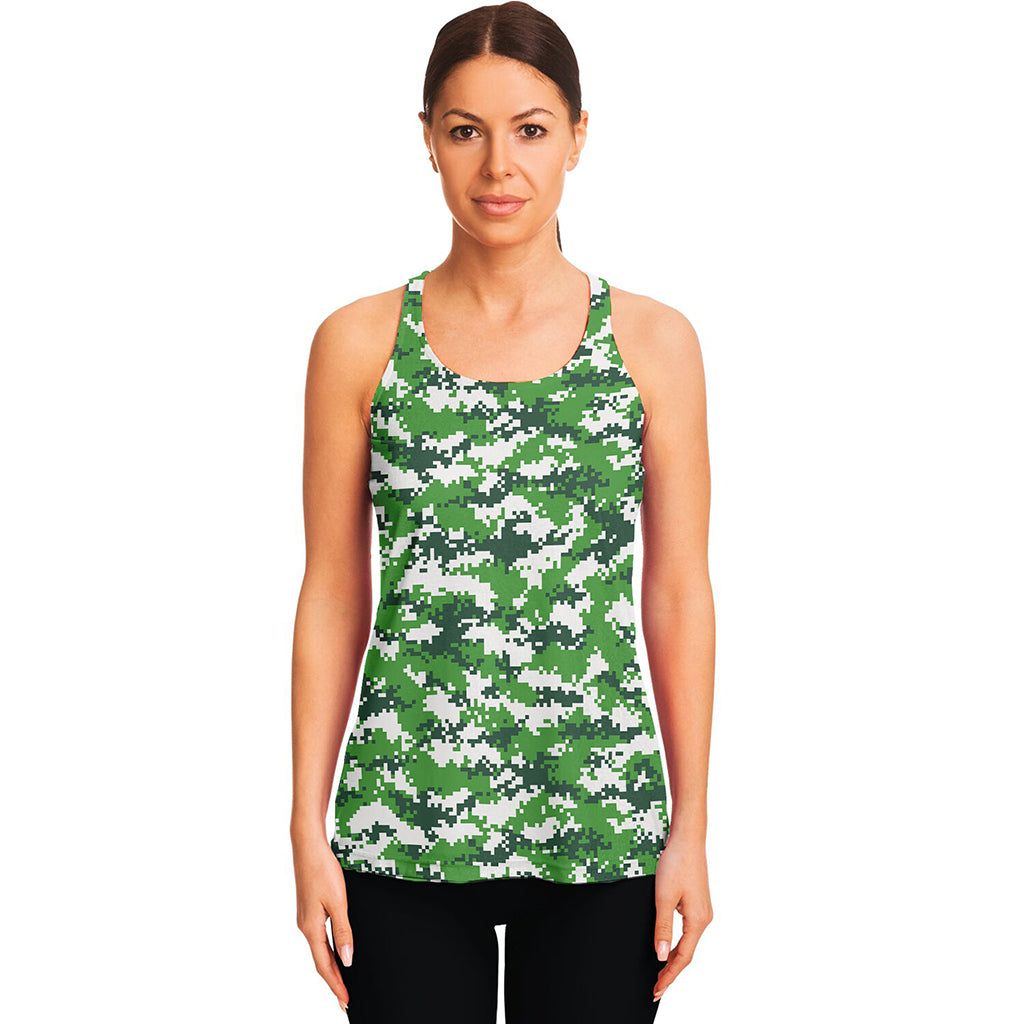 Green And White Digital Camo Print Women's Racerback Tank Top