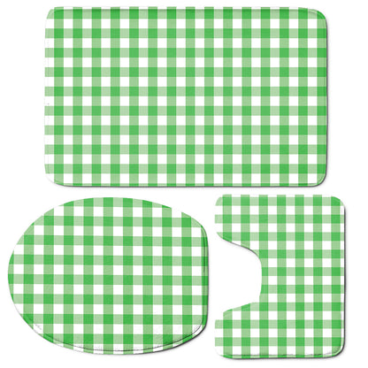 Green And White Gingham Pattern Print 3 Piece Bath Mat Set