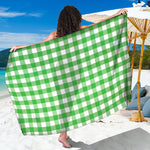 Green And White Gingham Pattern Print Beach Sarong Wrap