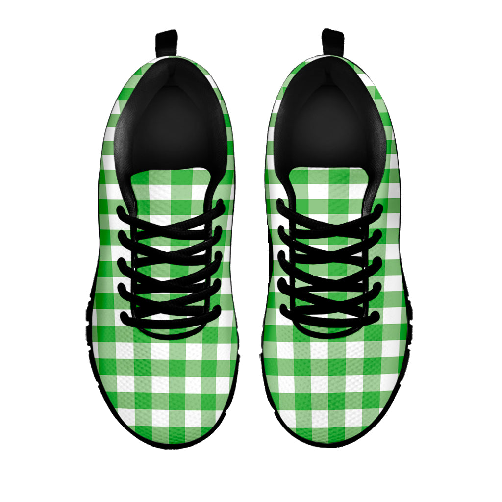Green And White Gingham Pattern Print Black Sneakers