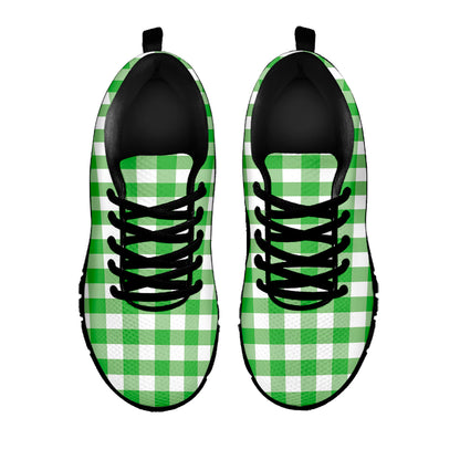 Green And White Gingham Pattern Print Black Sneakers