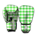 Green And White Gingham Pattern Print Boxing Gloves
