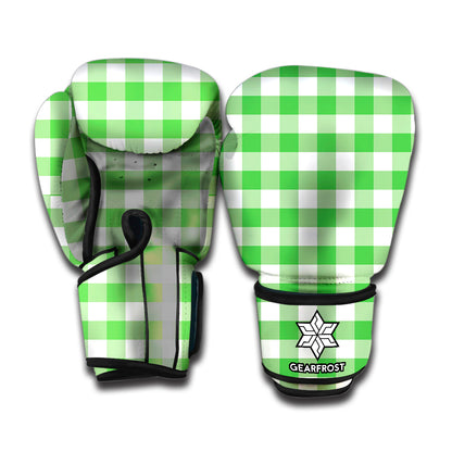 Green And White Gingham Pattern Print Boxing Gloves
