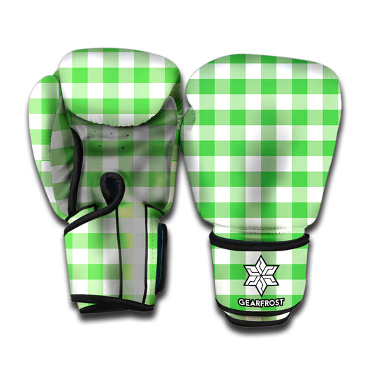 Green And White Gingham Pattern Print Boxing Gloves
