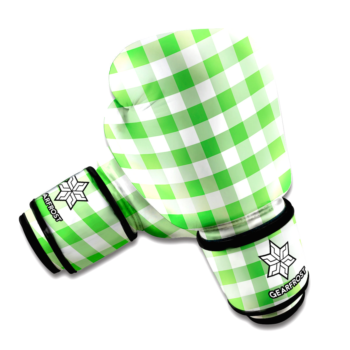 Green And White Gingham Pattern Print Boxing Gloves