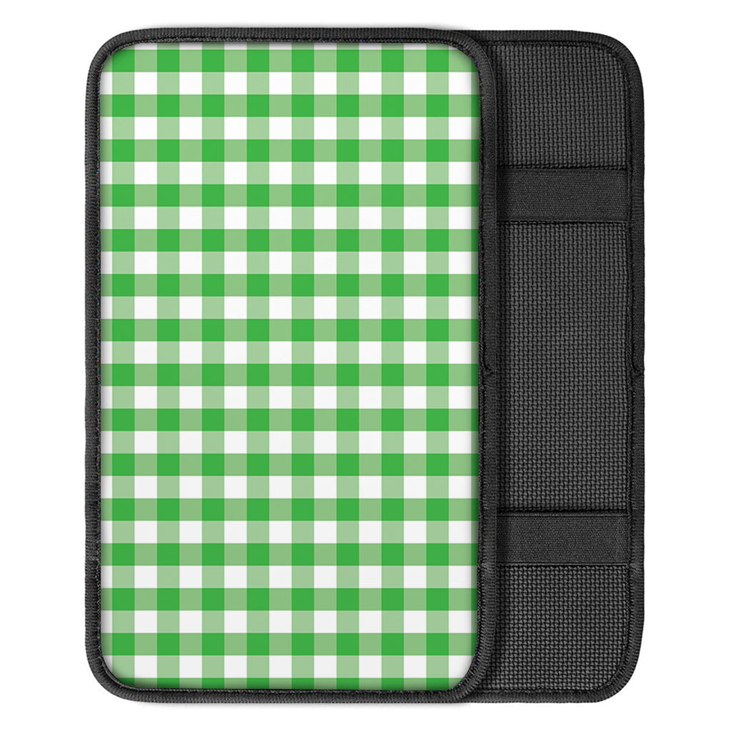 Green And White Gingham Pattern Print Car Center Console Cover