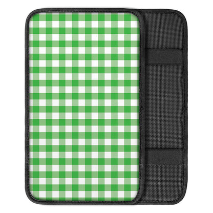 Green And White Gingham Pattern Print Car Center Console Cover
