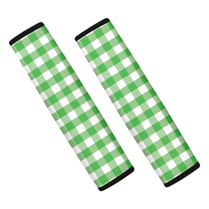 Green And White Gingham Pattern Print Car Seat Belt Covers