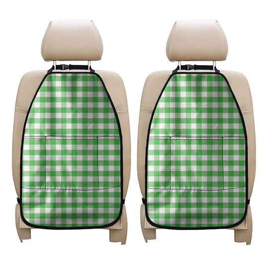 Green And White Gingham Pattern Print Car Seat Organizers