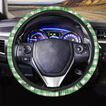 Green And White Gingham Pattern Print Car Steering Wheel Cover