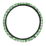 Green And White Gingham Pattern Print Car Steering Wheel Cover