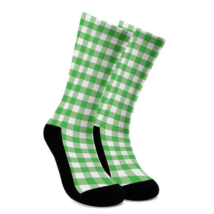 Green And White Gingham Pattern Print Crew Socks