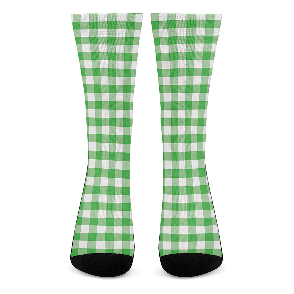 Green And White Gingham Pattern Print Crew Socks