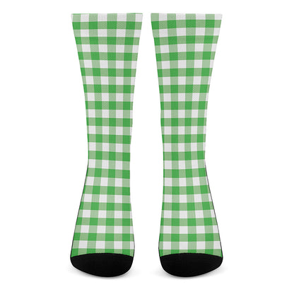 Green And White Gingham Pattern Print Crew Socks