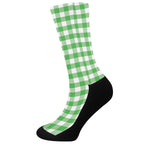 Green And White Gingham Pattern Print Crew Socks