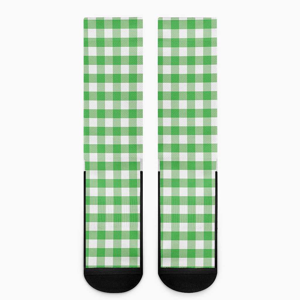 Green And White Gingham Pattern Print Crew Socks
