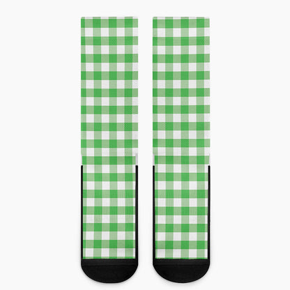 Green And White Gingham Pattern Print Crew Socks