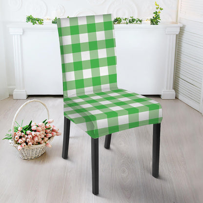 Green And White Gingham Pattern Print Dining Chair Slipcover