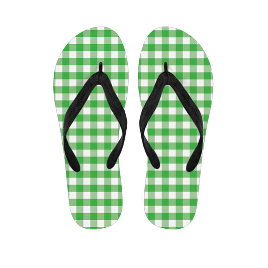 Green And White Gingham Pattern Print Flip Flops