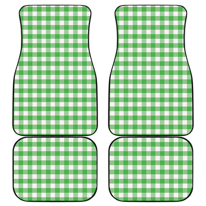 Green And White Gingham Pattern Print Front and Back Car Floor Mats