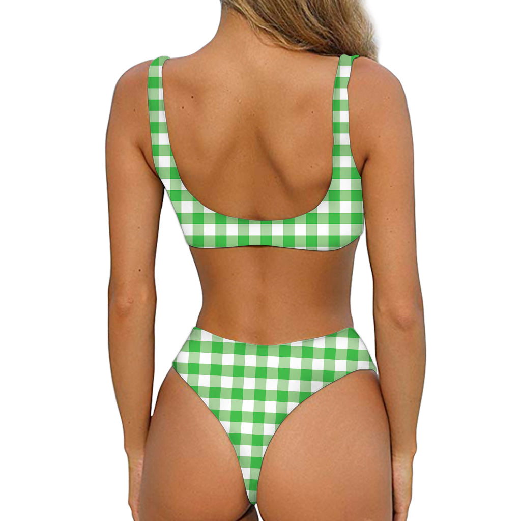 Green And White Gingham Pattern Print Front Bow Tie Bikini