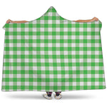 Green And White Gingham Pattern Print Hooded Blanket