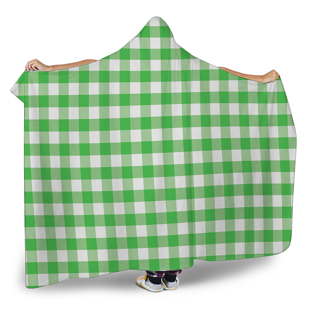 Green And White Gingham Pattern Print Hooded Blanket