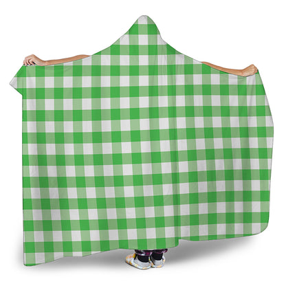 Green And White Gingham Pattern Print Hooded Blanket