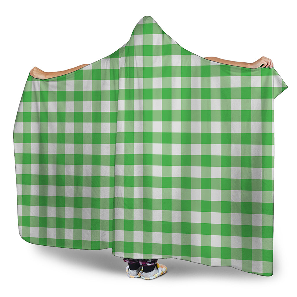 Green And White Gingham Pattern Print Hooded Blanket