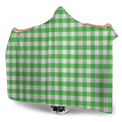 Green And White Gingham Pattern Print Hooded Blanket