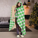Green And White Gingham Pattern Print Hooded Blanket