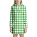 Green And White Gingham Pattern Print Pullover Hoodie Dress