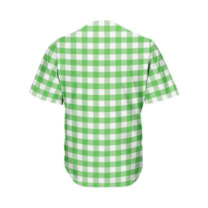 Green And White Gingham Pattern Print Men's Baseball Jersey