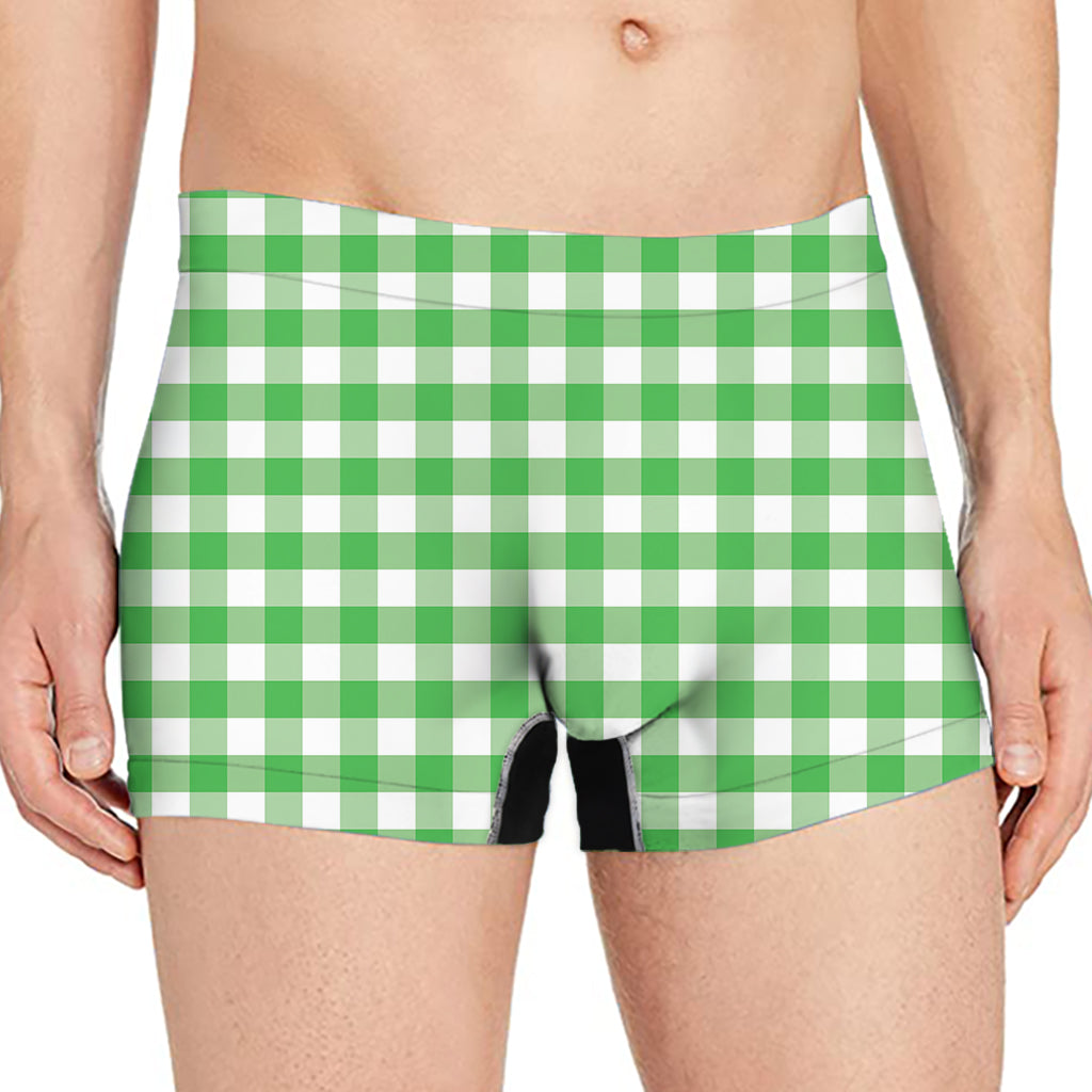 Green And White Gingham Pattern Print Men's Boxer Briefs