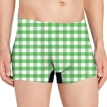 Green And White Gingham Pattern Print Men's Boxer Briefs