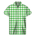 Green And White Gingham Pattern Print Men's Short Sleeve Shirt