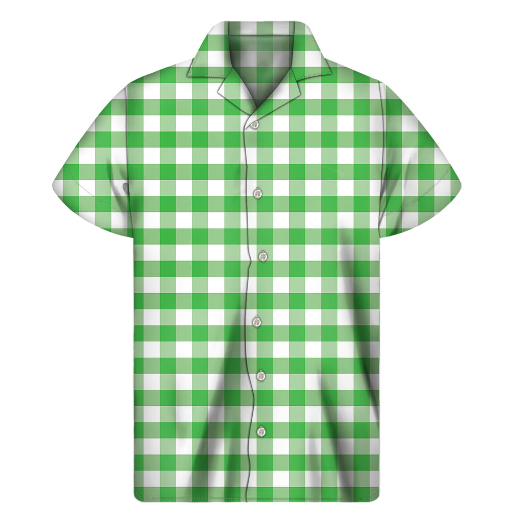 Green And White Gingham Pattern Print Men's Short Sleeve Shirt