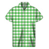 Green And White Gingham Pattern Print Men's Short Sleeve Shirt
