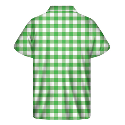 Green And White Gingham Pattern Print Men's Short Sleeve Shirt