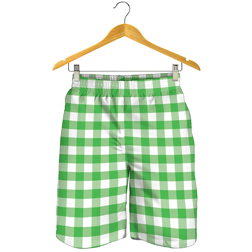 Green And White Gingham Pattern Print Men's Shorts