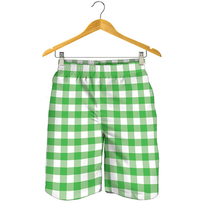 Green And White Gingham Pattern Print Men's Shorts