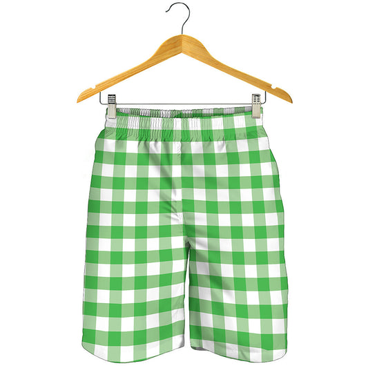 Green And White Gingham Pattern Print Men's Shorts