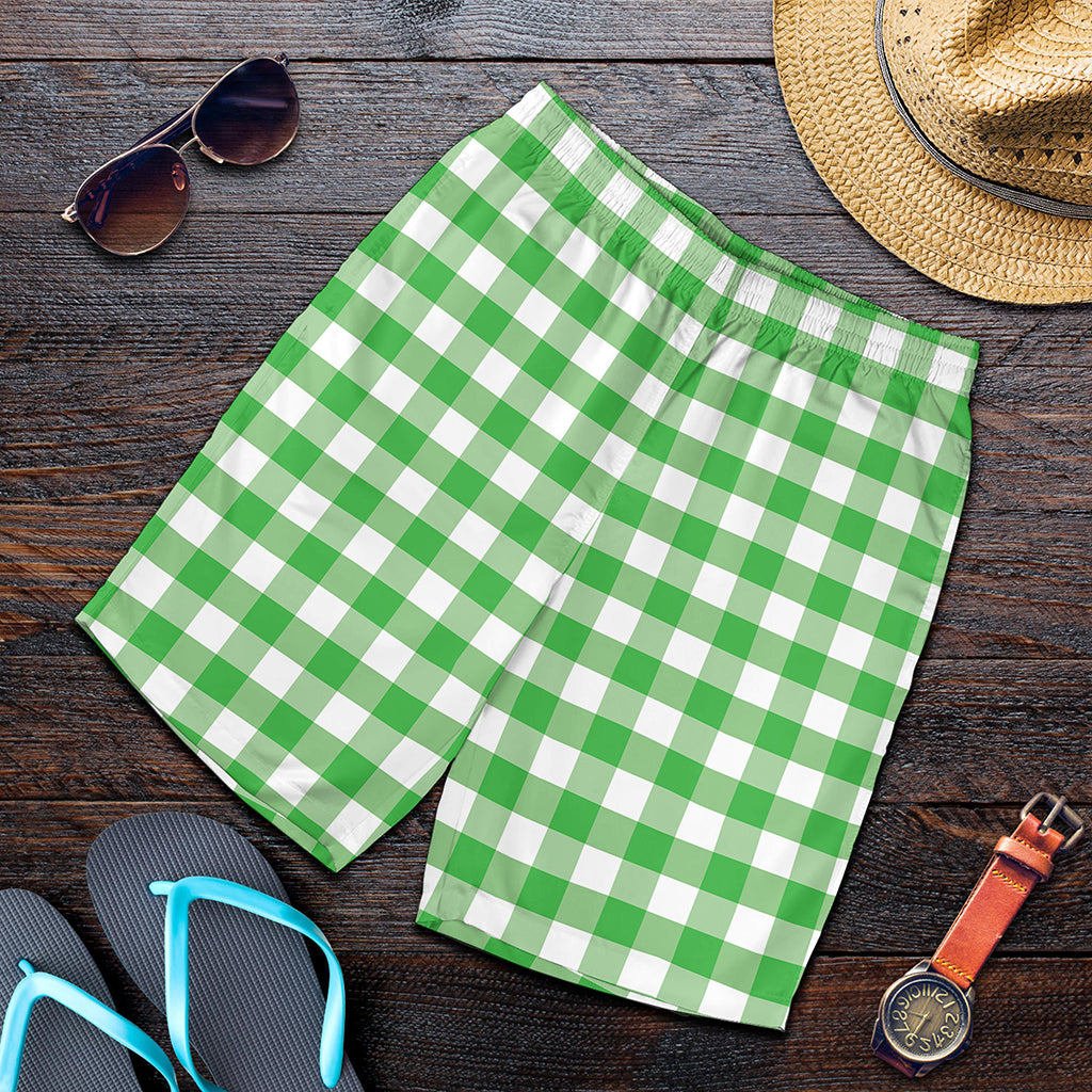 Green And White Gingham Pattern Print Men's Shorts