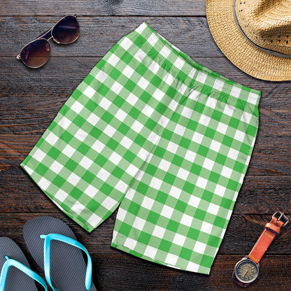 Green And White Gingham Pattern Print Men's Shorts