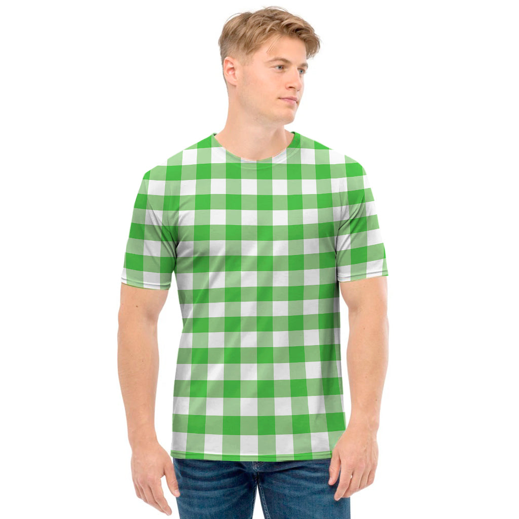 Green And White Gingham Pattern Print Men's T-Shirt