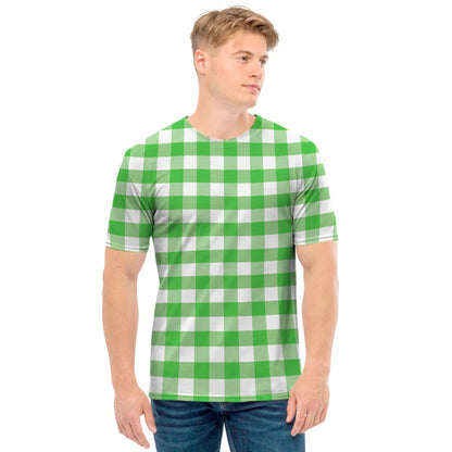 Green And White Gingham Pattern Print Men's T-Shirt