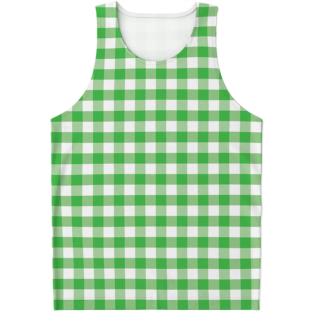 Green And White Gingham Pattern Print Men's Tank Top