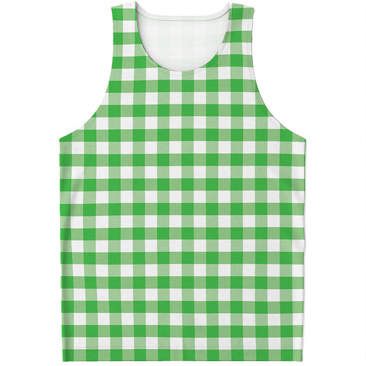 Green And White Gingham Pattern Print Men's Tank Top